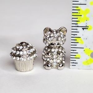 Crystal Rhinestone Encrusted Gummi Bear & Cupcake Metal Charm Beads
